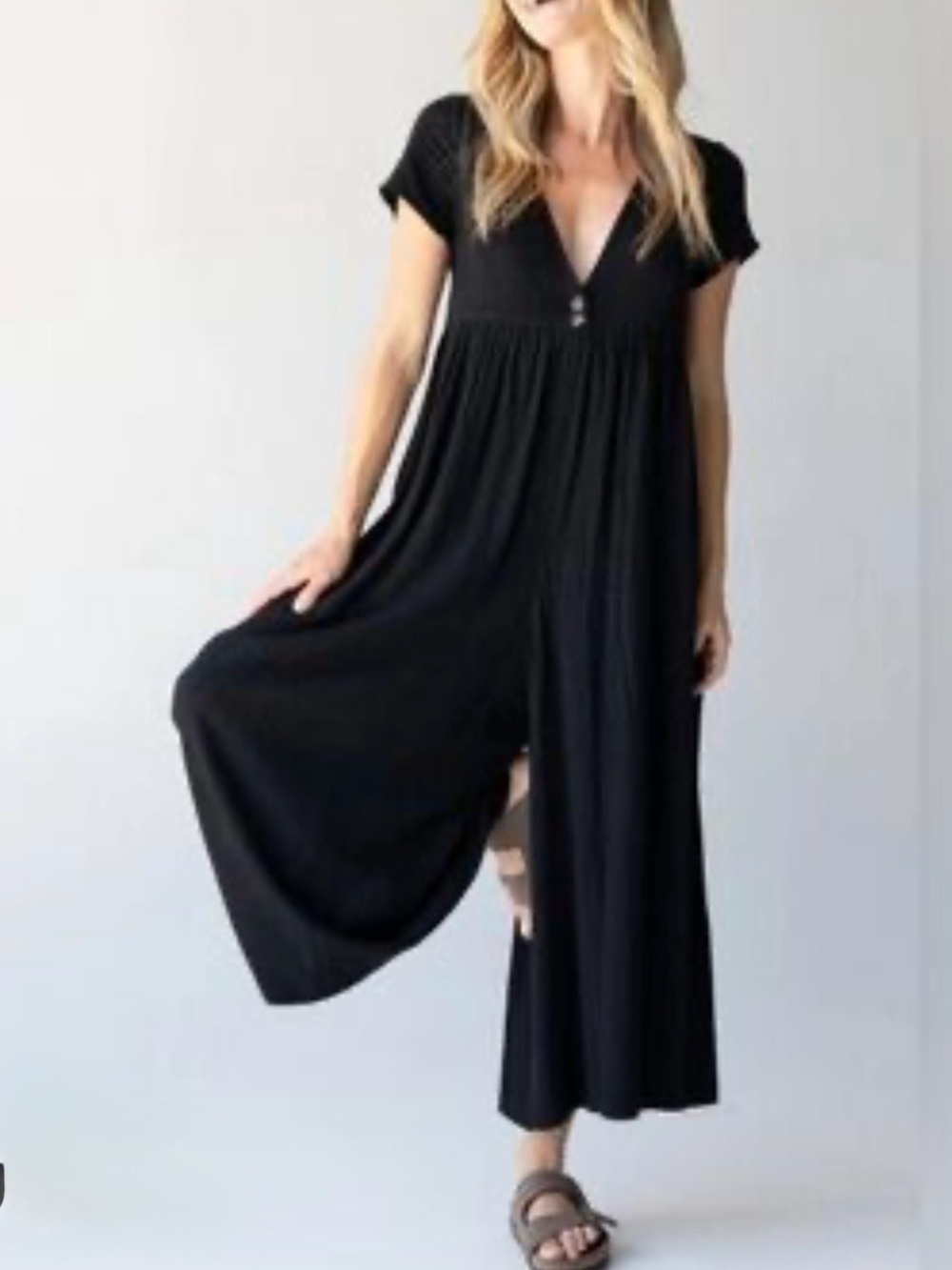 Natural Life Black Wide Leg Jumpsuit Small Rayon Linen Boho Lagenlook Minimalist